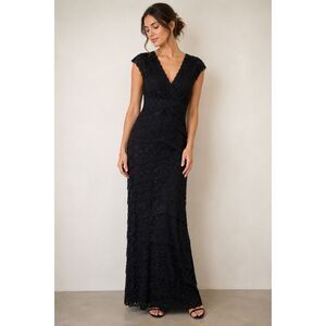 Cindy USA Black Lace Maxi Dress Formal Wedding Guest Gala LBD Women Sz Small